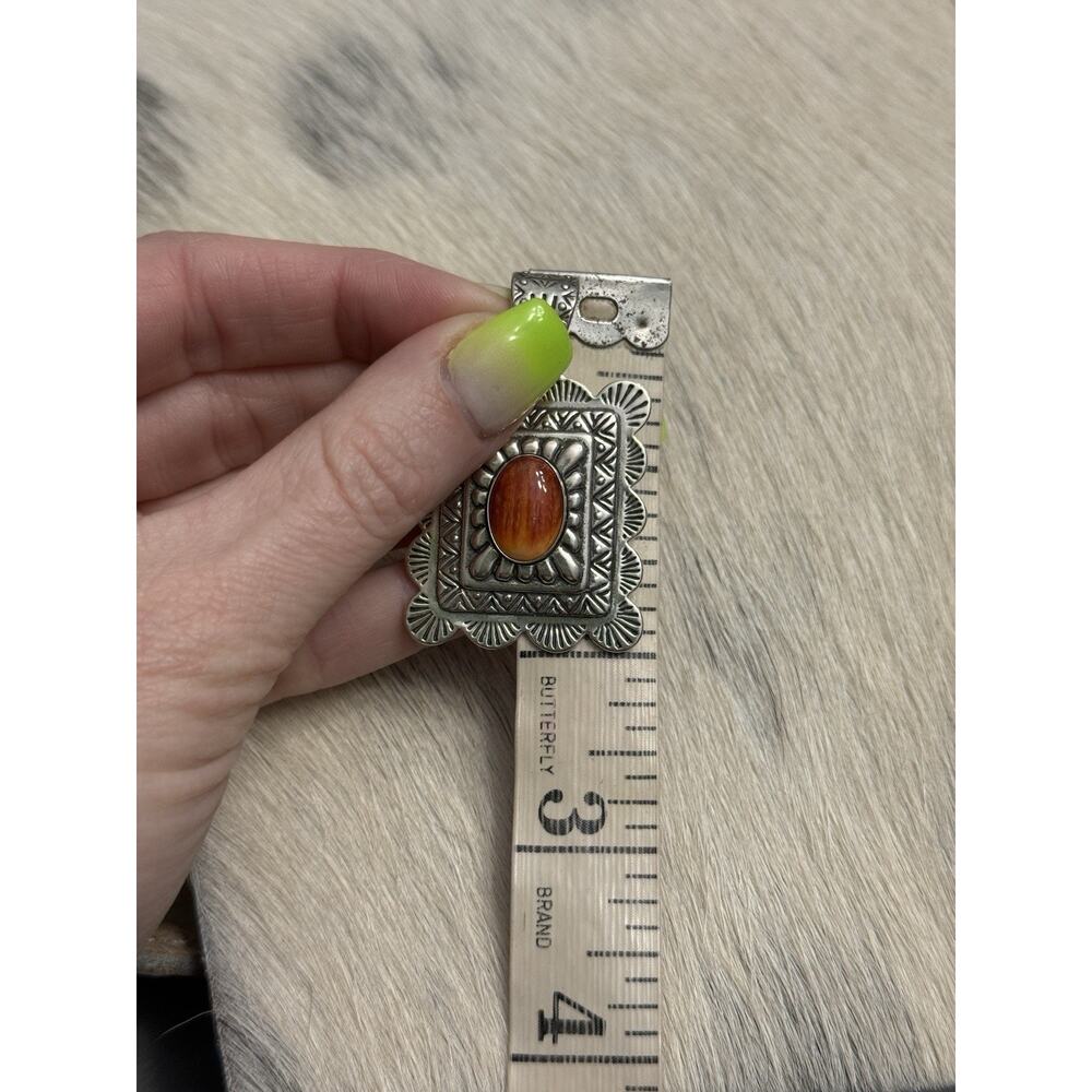 Carolyn Pollack Relios Sterling Silver Orange Spiny Oyster Concho Stamp Pendant - Picture 6 of 9